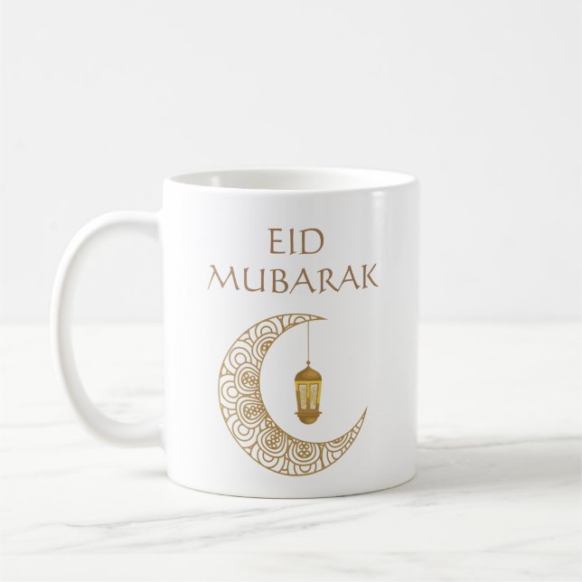 Golden Crescent Moon & Lantern Eid Mubarak Islamic Coffee Mug (Left)