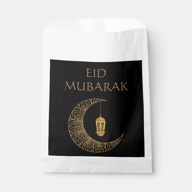 Golden Crescent Moon & Lantern Eid Mubarak Islamic Favour Bag (Front)