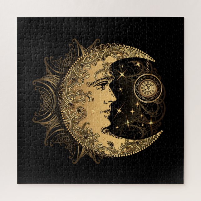 Golden Crescent Moon Puzzle (Vertical)