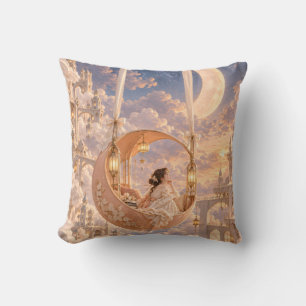 Golden Crescent Moon Swing Dreamy Palace Sunset Throw Pillow