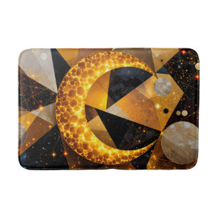 Golden Crescent Moon with Cosmic Geometric Stars Bath Mat