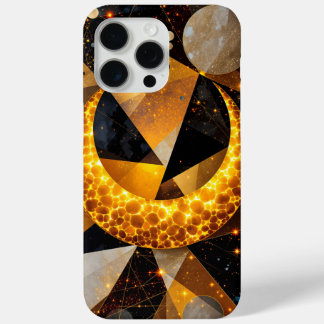Golden Crescent Moon with Cosmic Geometric Stars iPhone 15 Pro Max Case