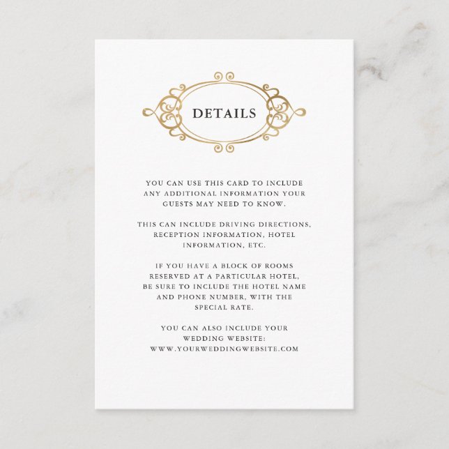 Golden Crest | Black and White Wedding Details Enclosure Card (Front)