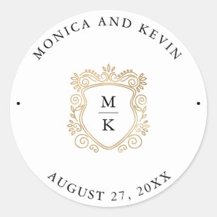 Golden Crest   Elegant Black and White Wedding Classic Round Sticker
