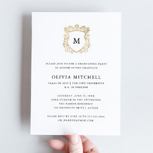 Golden Crest Elegant Graduation Party Invitation