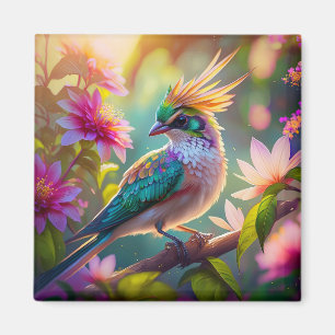 Golden Crested Green Headed Finch Fantasy Bird Magnet