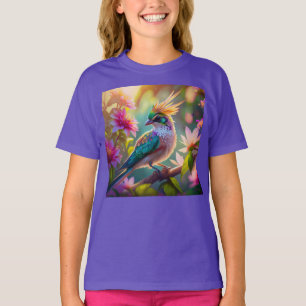Golden Crested Green Headed Finch Fantasy Bird T-Shirt