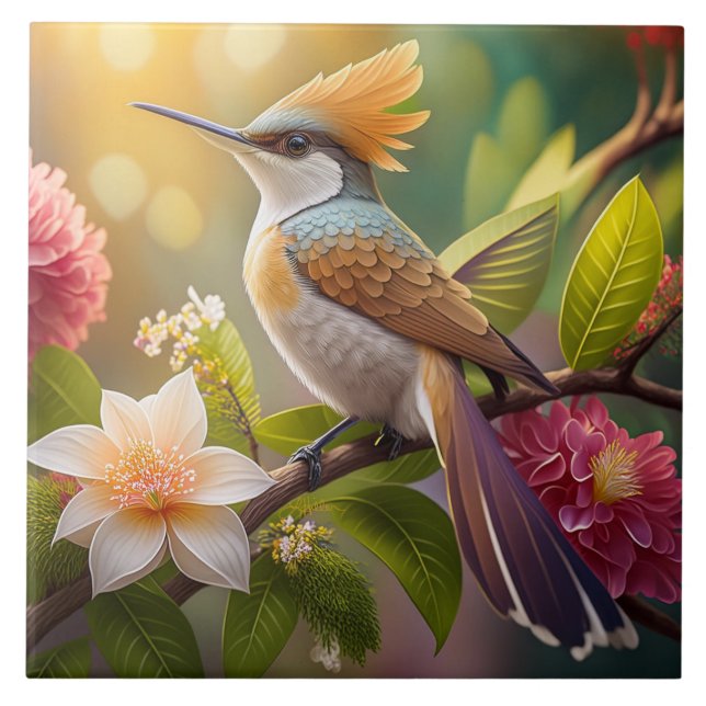 Golden Crested Honeyeater Fantasy Bird Tile (Front)