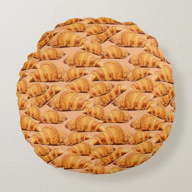 Golden croissant, bakery seamless pattern. round pillow (Front)