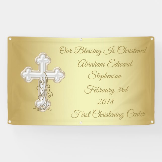 Golden Cross Christening Baptism Banner (Horizontal)