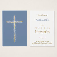 Golden cross First Communion remembrance card