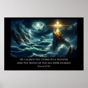 Golden Cross Guiding a Ship on a Stormy Sea Poster