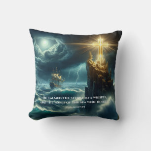 Golden Cross Guiding a Ship on a Stormy Sea Throw Pillow