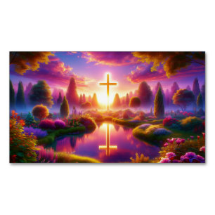 Golden Cross in a Heavenly Paradise Magnetic Business Card