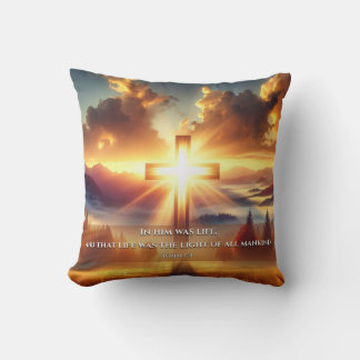 Golden Cross in an Autumn Meadow at Dawn  Throw Pillow