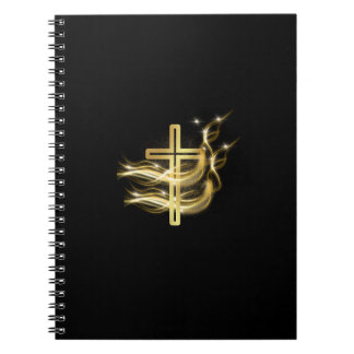 Golden Cross on Black spiral-bound notebook