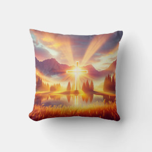Golden Cross Under a Glorious Sunrise Throw Pillow