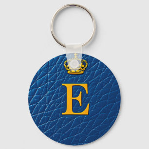 Golden Crown Above Stylish Letter E Keychain