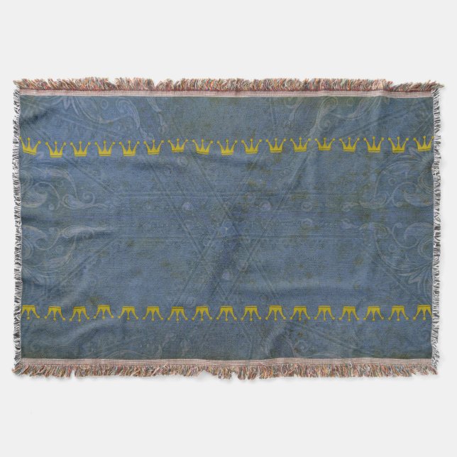 Golden Crown Border + your text & background Throw Blanket (Front)