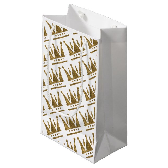 Golden Crown Custom Gift Bag - Small, Glossy (Front Angled)