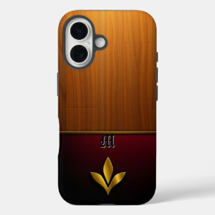 Golden Crown Emblem on Wood and Burgundy iPhone 16 Case