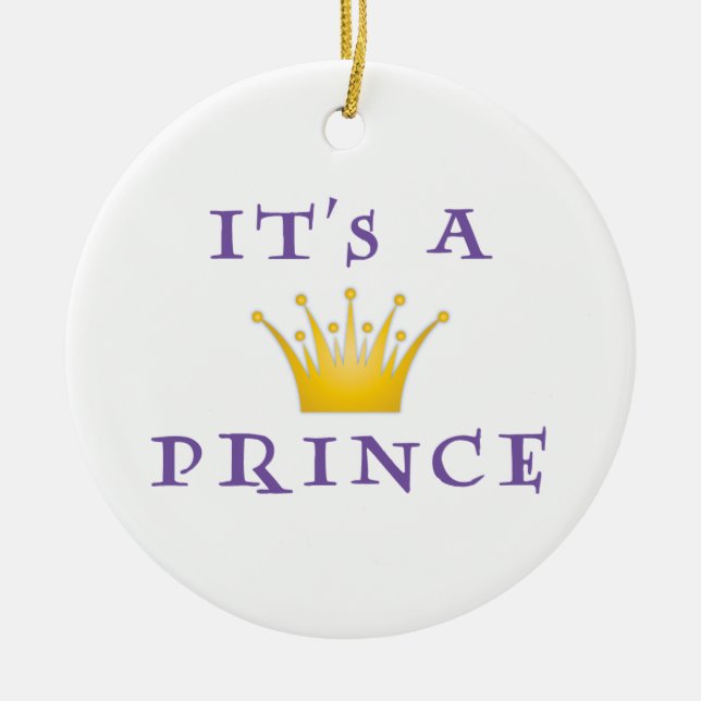 Golden Crown "It's a Prince" with Wizard font Ceramic Ornament (Front)