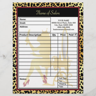Golden Crown Leopard Print Hair Salon Order Form Letterhead