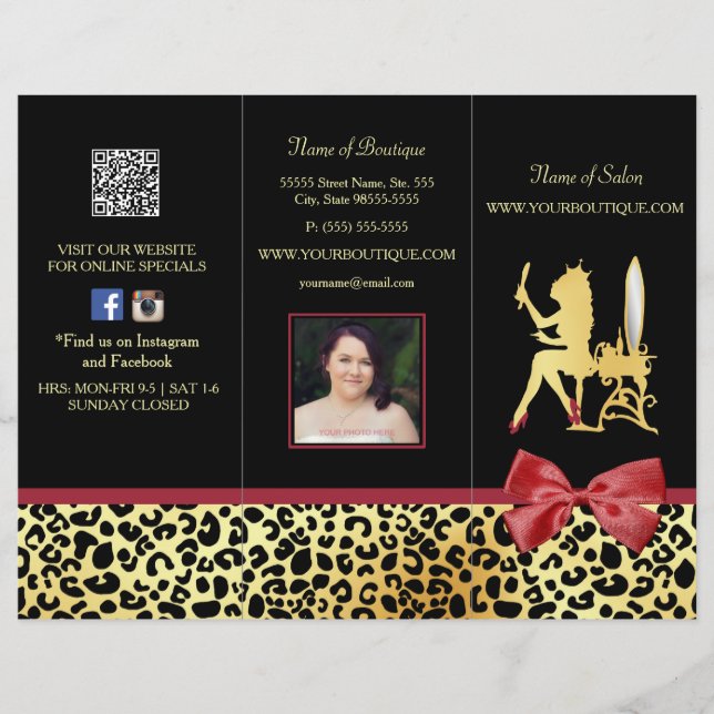 Golden Crown Leopard With Red Bow Salon Brochure (Front)