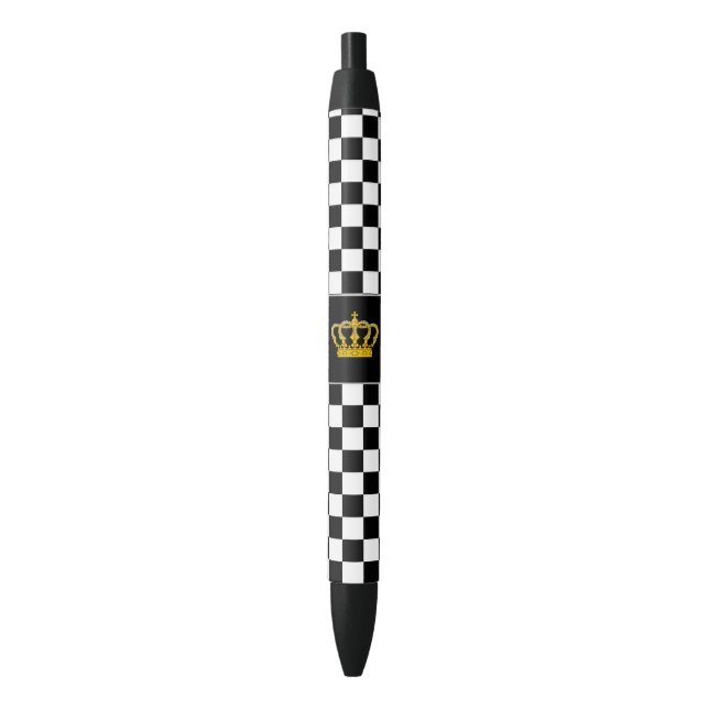 Golden Crown on Black and White Chess Pattern Pen (Front Vertical)