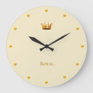 Golden Crown on Light Beige Large Clock