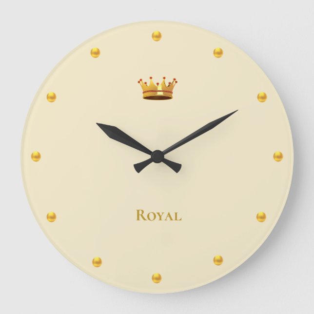 Golden Crown on Light Beige Large Clock (Front)