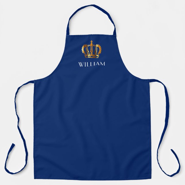 Golden Crown Personalized Name Blue Apron (Front)