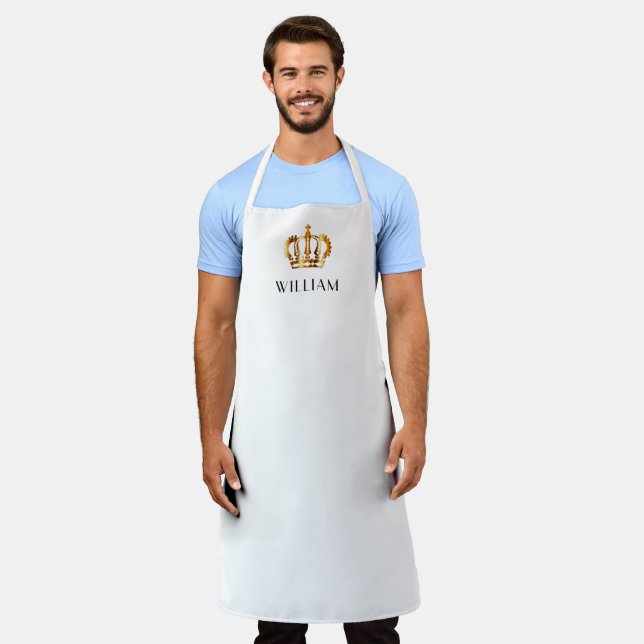 Golden Crown Personalized Name White Apron (Worn)