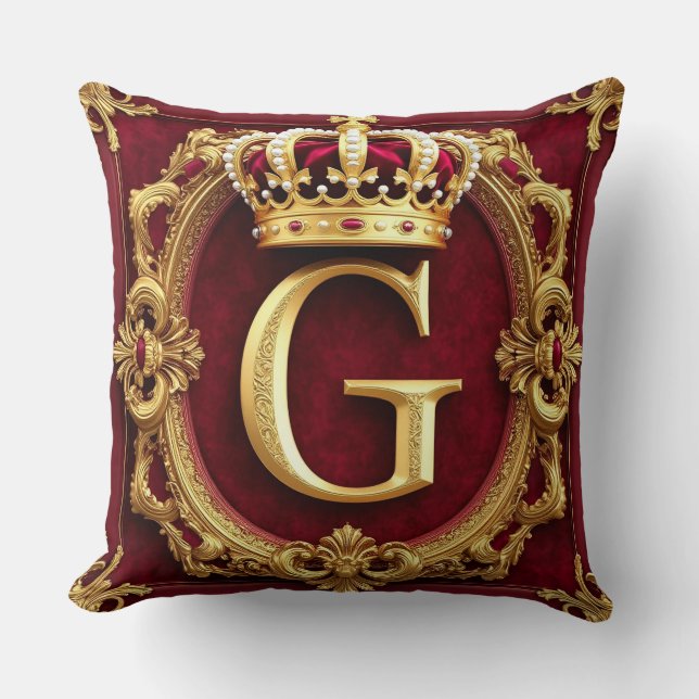 Golden Crowned Monogram G Luxury Frame Elegance ✨ Throw Pillow (Front)