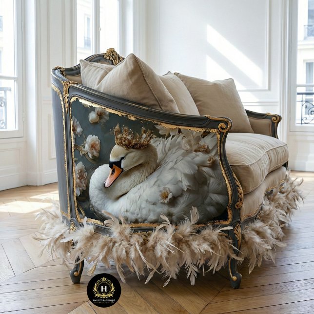 Golden Crowned Swan with Florals Decoupage Tissue Paper (Creator Uploaded)