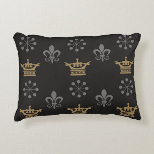 Golden Crowns On Black Wallpaper, seamless pattern Accent Pillow