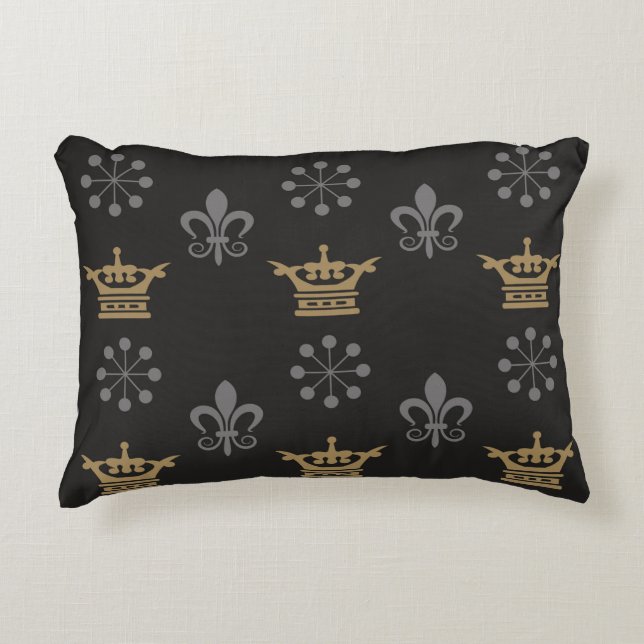 Golden Crowns On Black Wallpaper, seamless pattern Accent Pillow (Front)