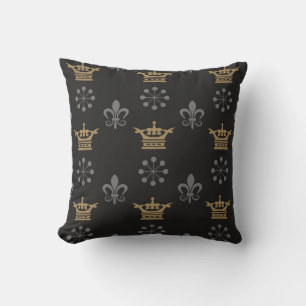 Golden Crowns On Black Wallpaper, seamless pattern Throw Pillow