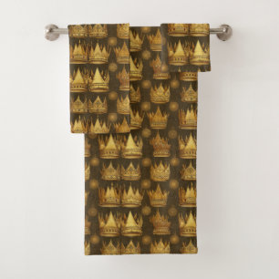 Golden Crowns Pattern Bath Towel Set