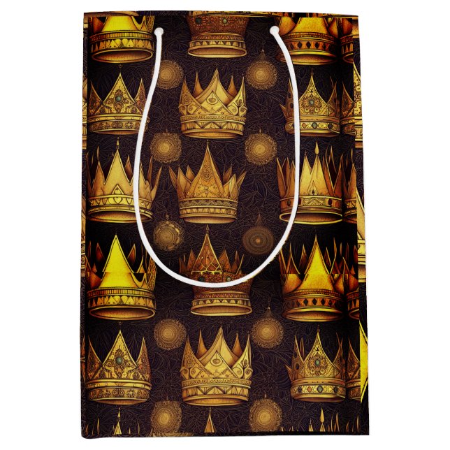 Golden Crowns Pattern  Medium Gift Bag (Front)