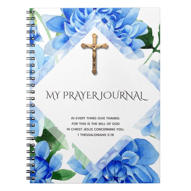 Golden Crucifix | Blue Dahlias | Journal de prière (Devant)