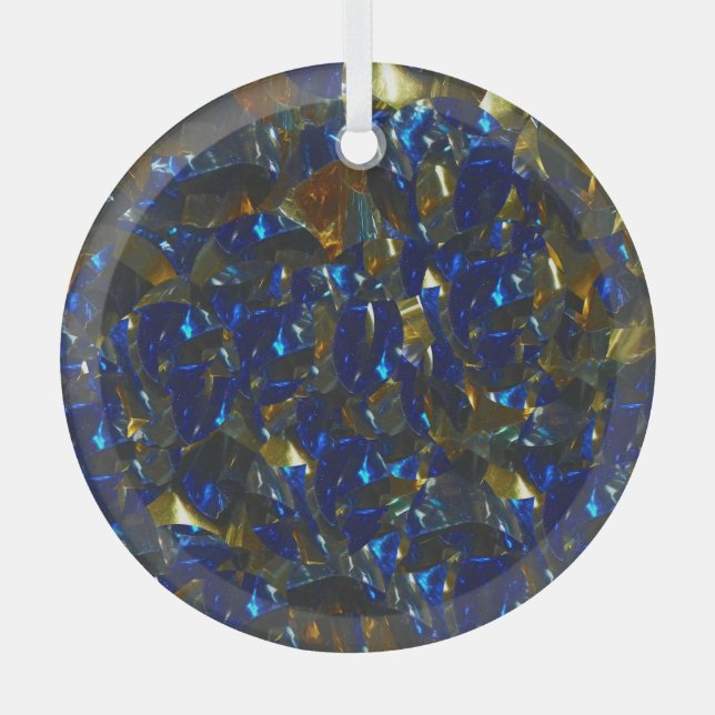 Golden Crystal Blue Circle Ornament (Front)