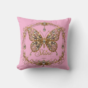 Golden Crystal Butterfly Shine Luxury Jewellery Ar Throw Pillow