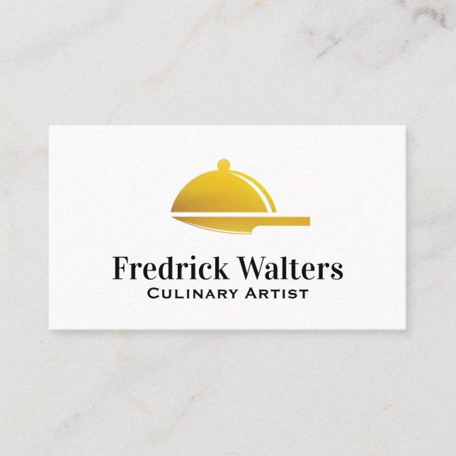 Golden Culinary Serving Platter Knife Logo Business Card (Front)