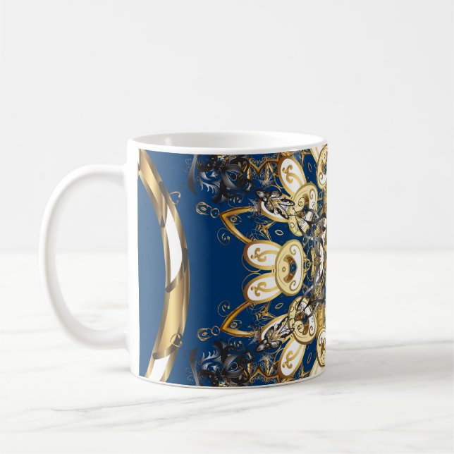 Golden Curls, Oriental Vintage Pattern. Coffee Mug (Left)