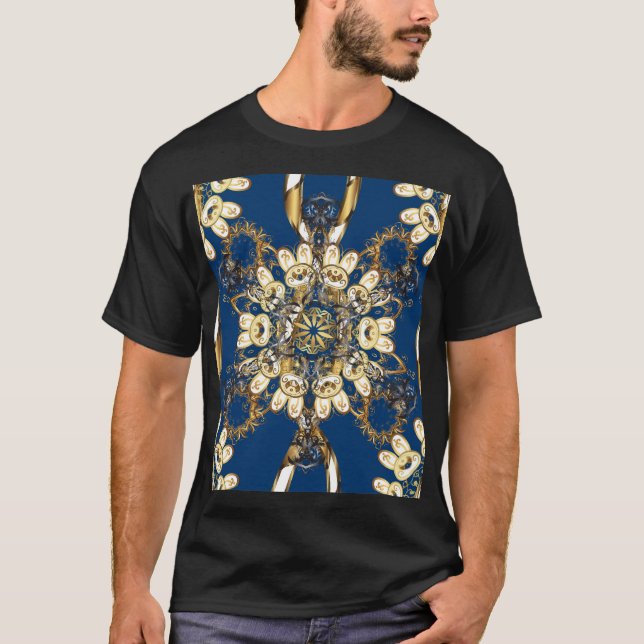 Golden Curls, Oriental Vintage Pattern. T-Shirt (Front)