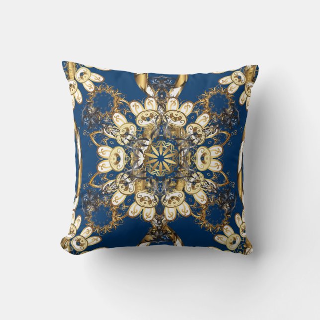 Golden Curls, Oriental Vintage Pattern. Throw Pillow (Front)