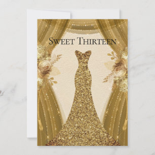 Golden Curtains Dress Sweet 13th Birthday Invite