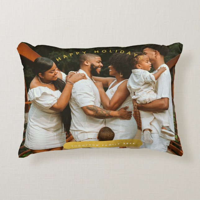 Golden Custom Photo Family Christmas Accent Pillow (Front)