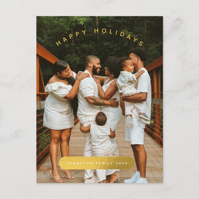 Golden Custom Photo Family Christmas  Holiday Postcard (Front)